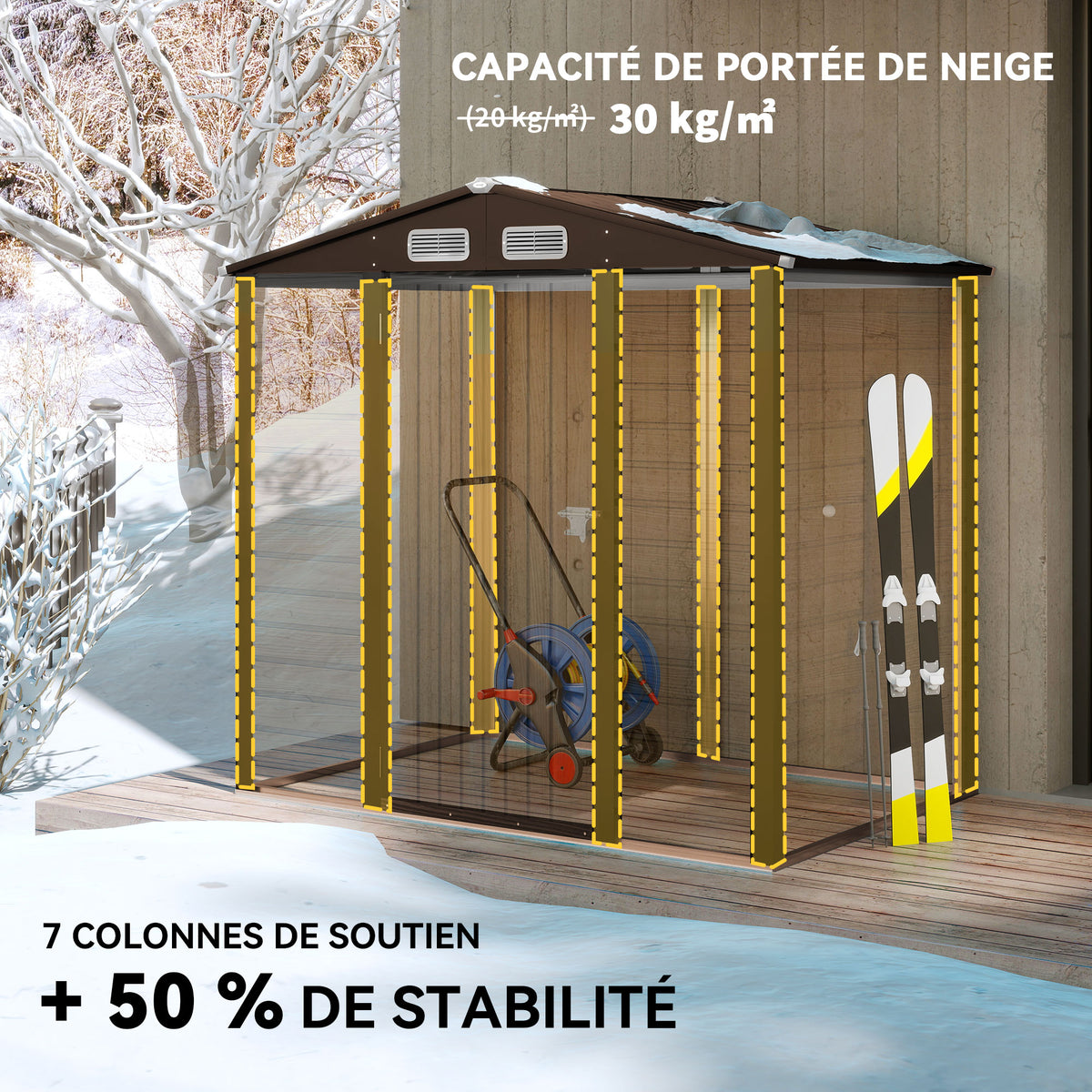 Abri de Jardin 2,27 m² gants inclus porte verrouillable ventilations acier galvanisé 190 x 131 x 188 cm chêne-4