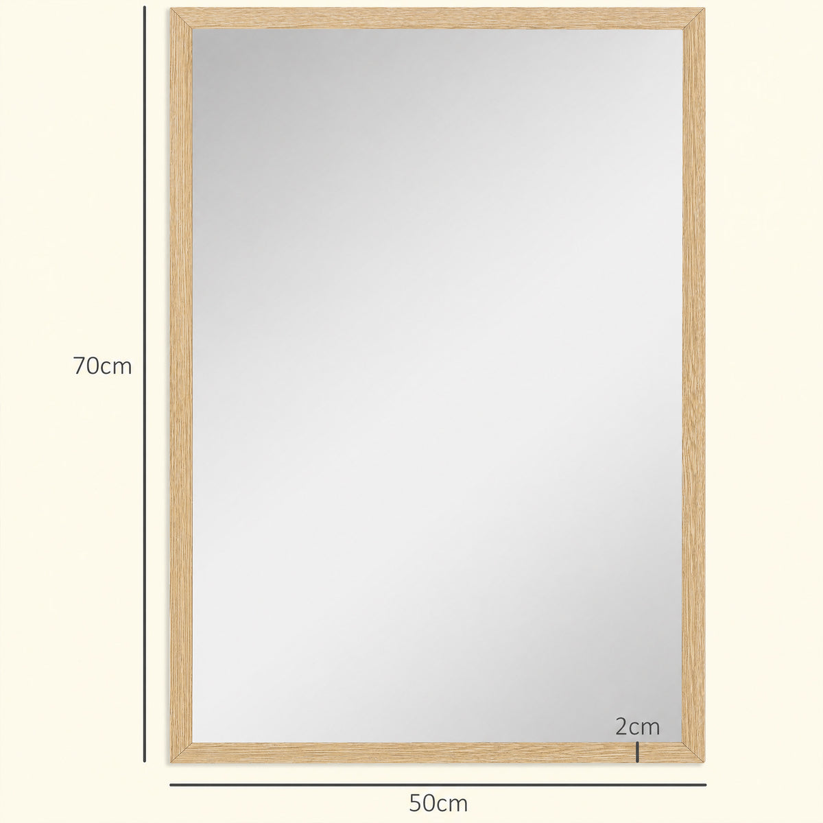 Miroir mural rectangulaire 50 x 70 cm, cadre en bois, idéal pour la salle de bain, salon ou chambre, naturel-2