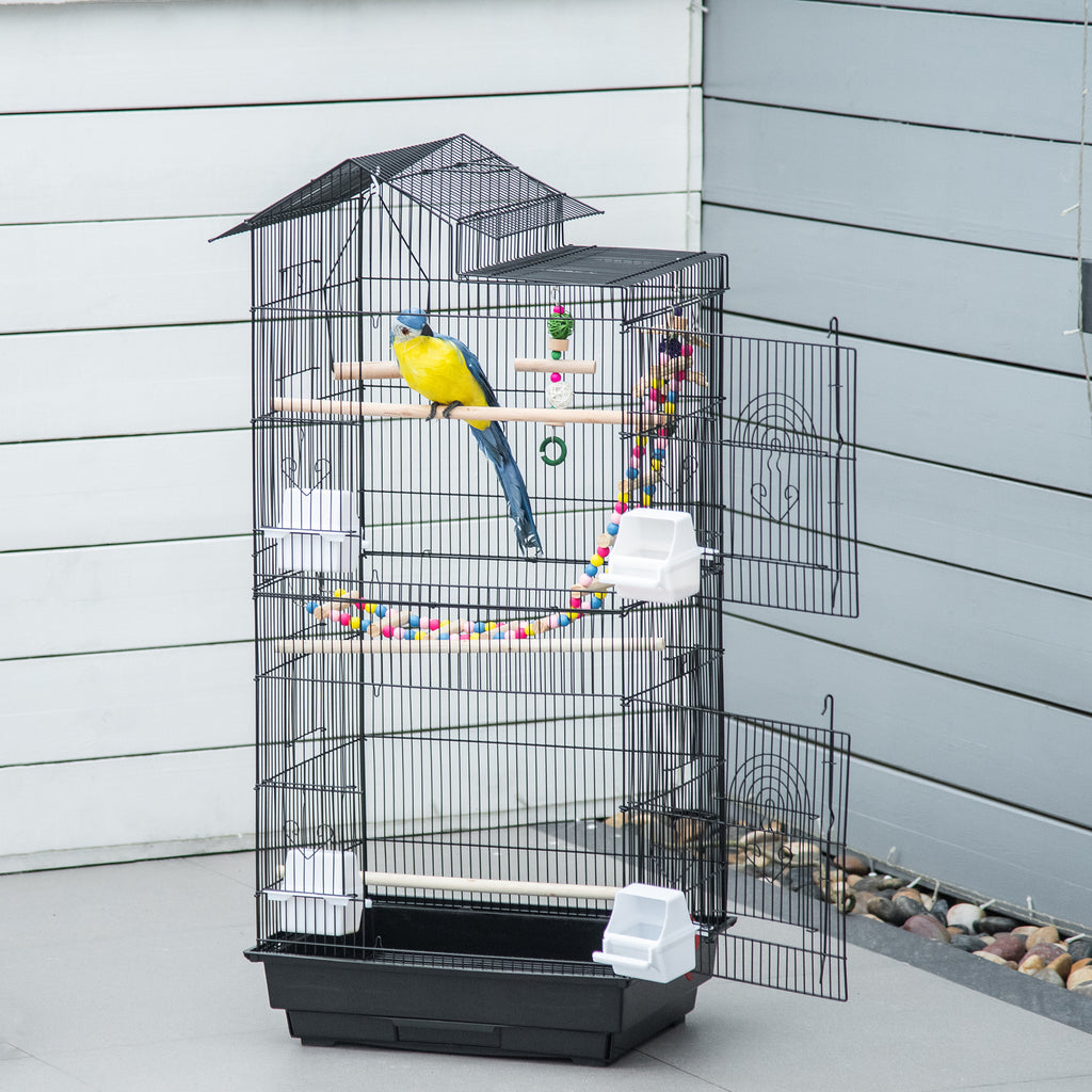 Cage à oiseaux 46 x 36 x 100 cm 4 mangeoires 3 perchoirs cage pour perruche calopsitte conure pinson canaris-1