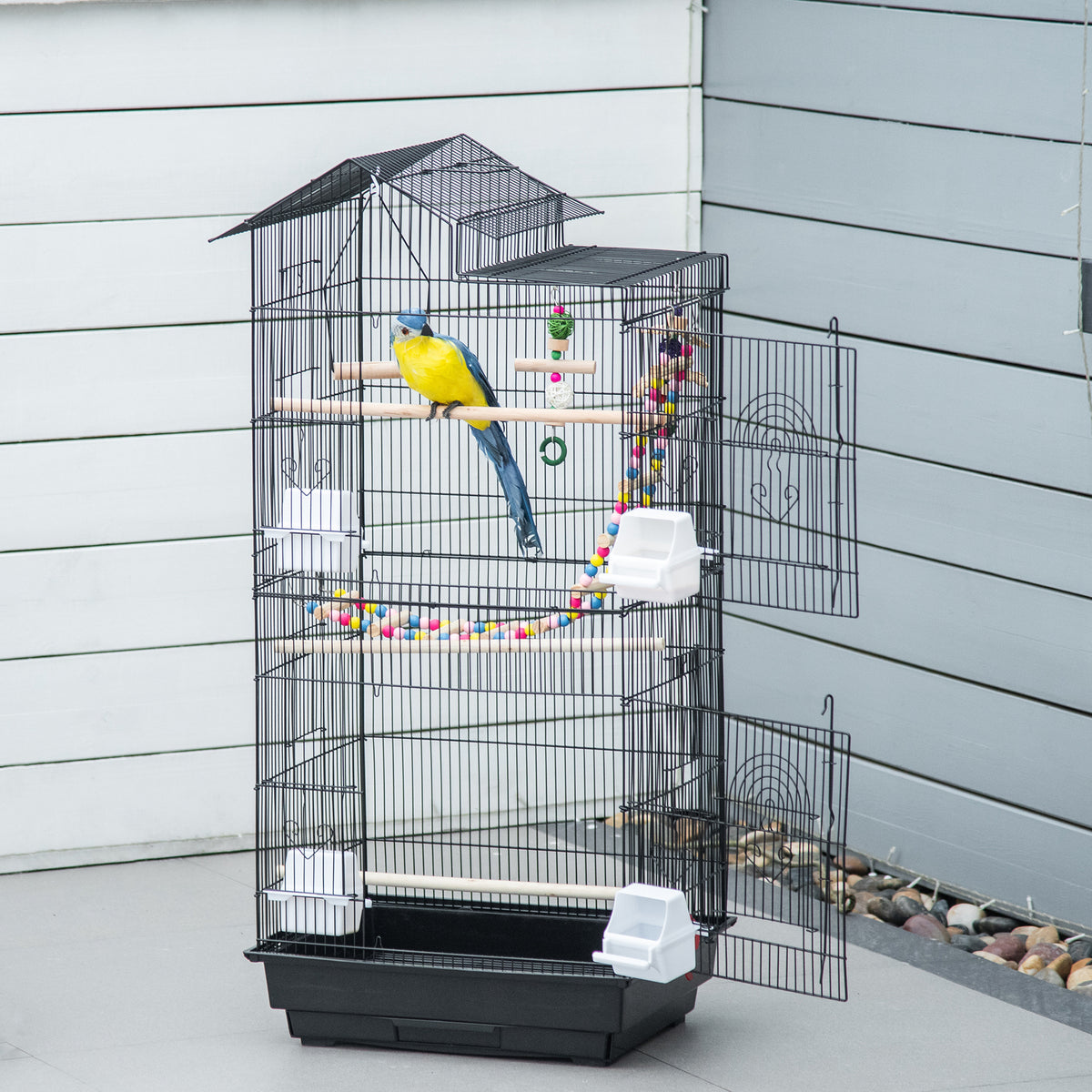 Cage à oiseaux 46 x 36 x 100 cm 4 mangeoires 3 perchoirs cage pour perruche calopsitte conure pinson canaris-1
