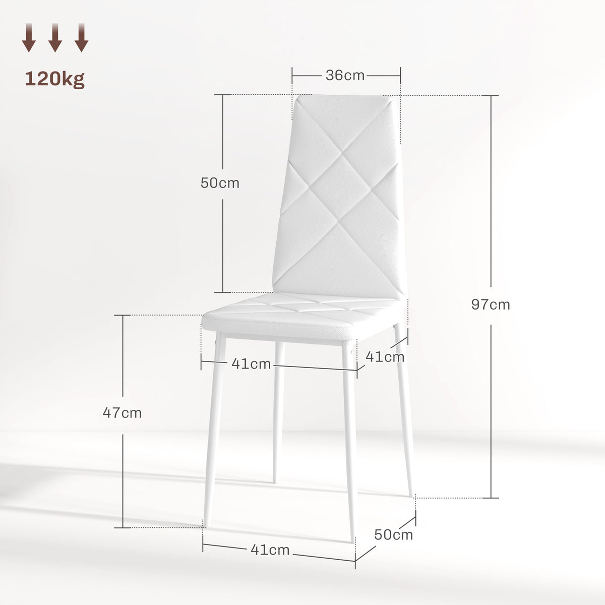 Lot de 2 chaises de salle à manger avec dossier haut, revêtement synthétique et pieds en acier, blanc-2