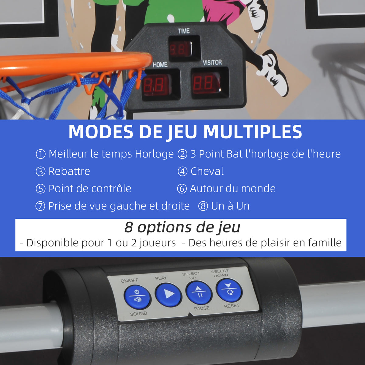 Jeu basketball arcade pliable 2 panier 4 balles pompe gonflage, système pointage, 4 205x110x205cm, noir blanc-3