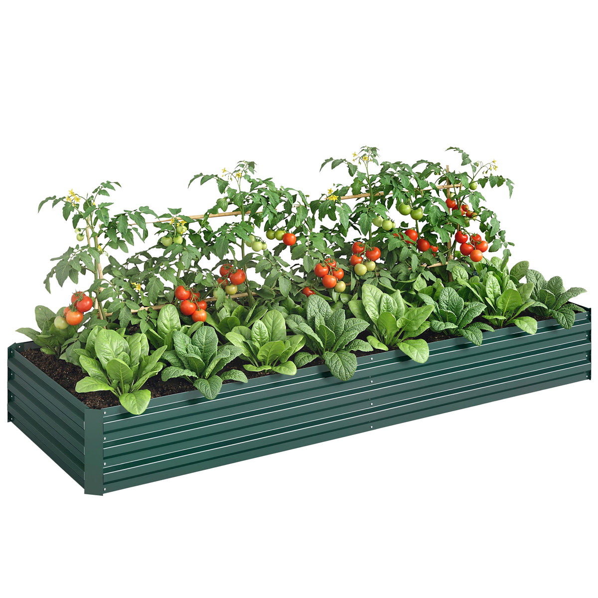 Carré Potager en Métal Modulable - Potager Surélevé 241x90,5x30cm en Acier Galvanisé - Jardinière Extérieur Anti-Rouille pour Légumes et Fleurs, Vert Foncé-0