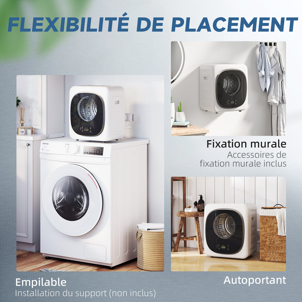 Sèche-linge à évacuation portable 4 Kg, sèche-linge 800 W compact, 5 modes de séchage, minuterie, blanc-7