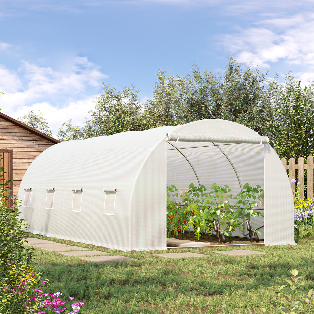 Serre de Jardin Tunnel Surface Sol 18 m² 6L x 3l x 2H m châssis Tubulaire renforcé 24 mm 8 fenêtres Blanc-9