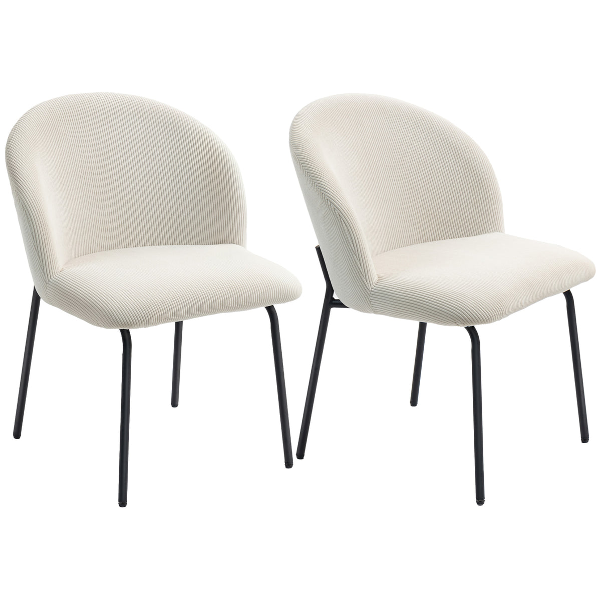 Lot de 2 chaises de salle à manger en velours côtelé, chaises de cuisine avec pieds en acier, 56x58x78cm, crème-0