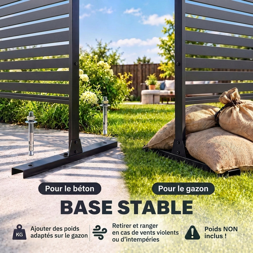 Panneau Brise Vue Extérieur Décoratif en Acier 122x198cm, Treillis pour Plantes Grimpantes, Support, Panneau Rayé, Noir-4