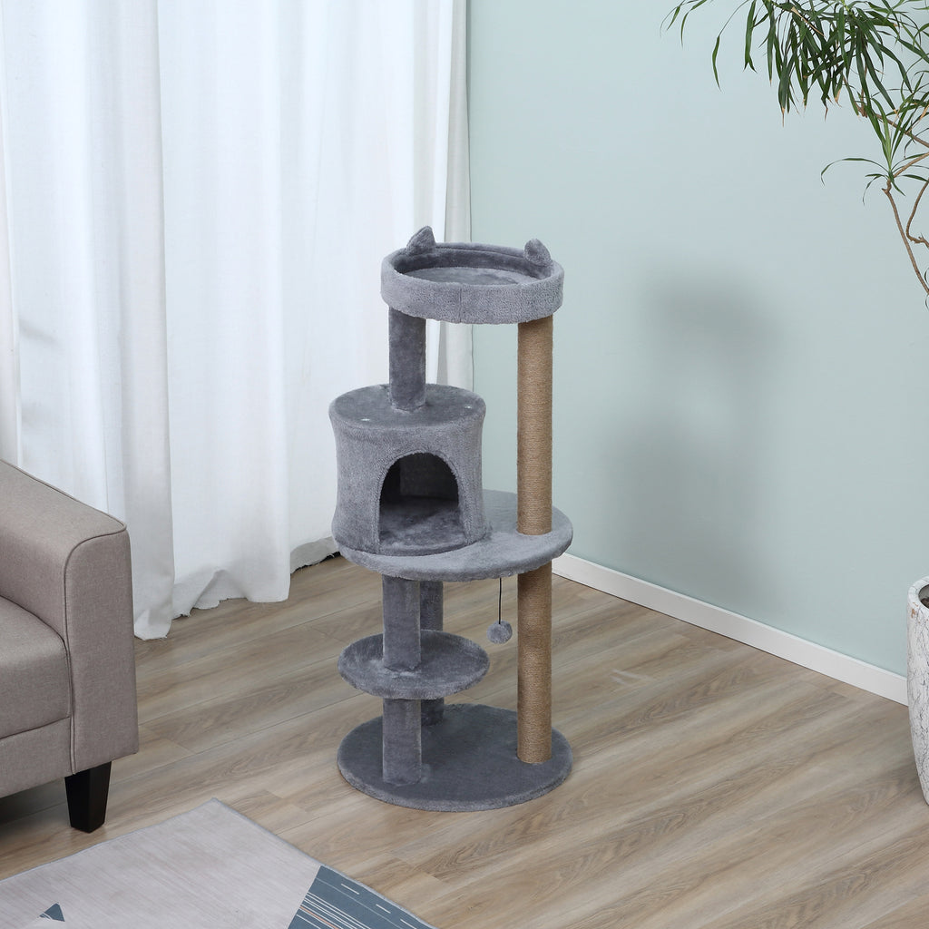 Arbre à chats multi-équipements griffoirs grattoirs plateformes niche jeu boule suspendue Ø 48 x 104H cm gris-7