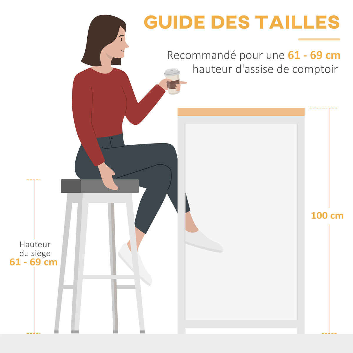 Ilot centra table de bar plateau latéral  rabattable et 3 étagères 120 x 76 x 91,4 cm gris clair-6