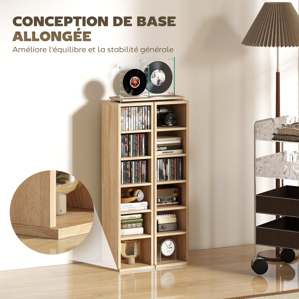 Lot de 2 étagères colonnes armoire de rangement CD-DVD 12 compartiments 21 x 22,5 x 88,5 cm capacité 204 CD chêne-7