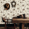 Papier peint panoramique cow-boys du Far West beige et marron
