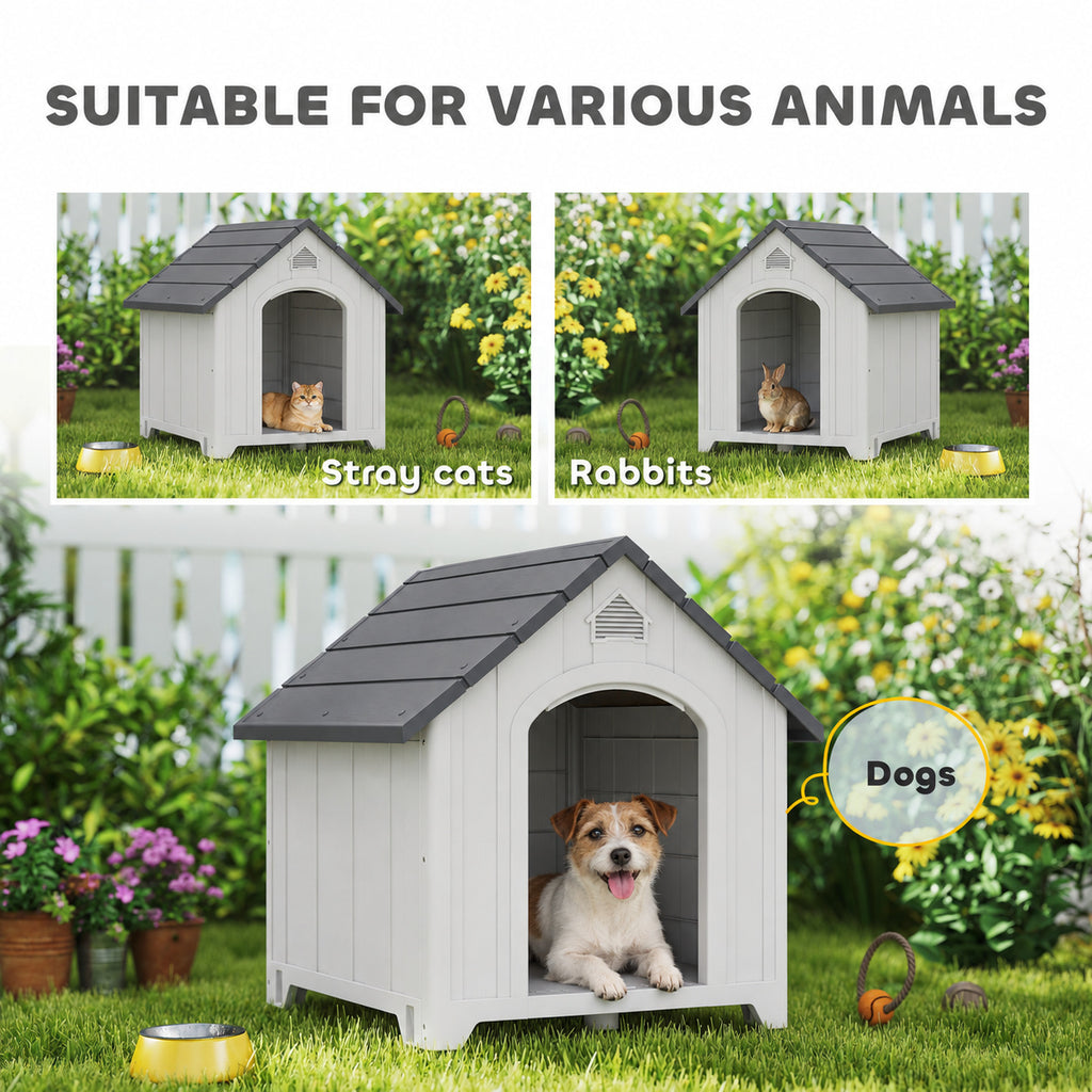 Niche pour chien extérieur, maison chien en polypropylène imperméable ventilé plancher surélevé 66x55x65cm gris clair-7