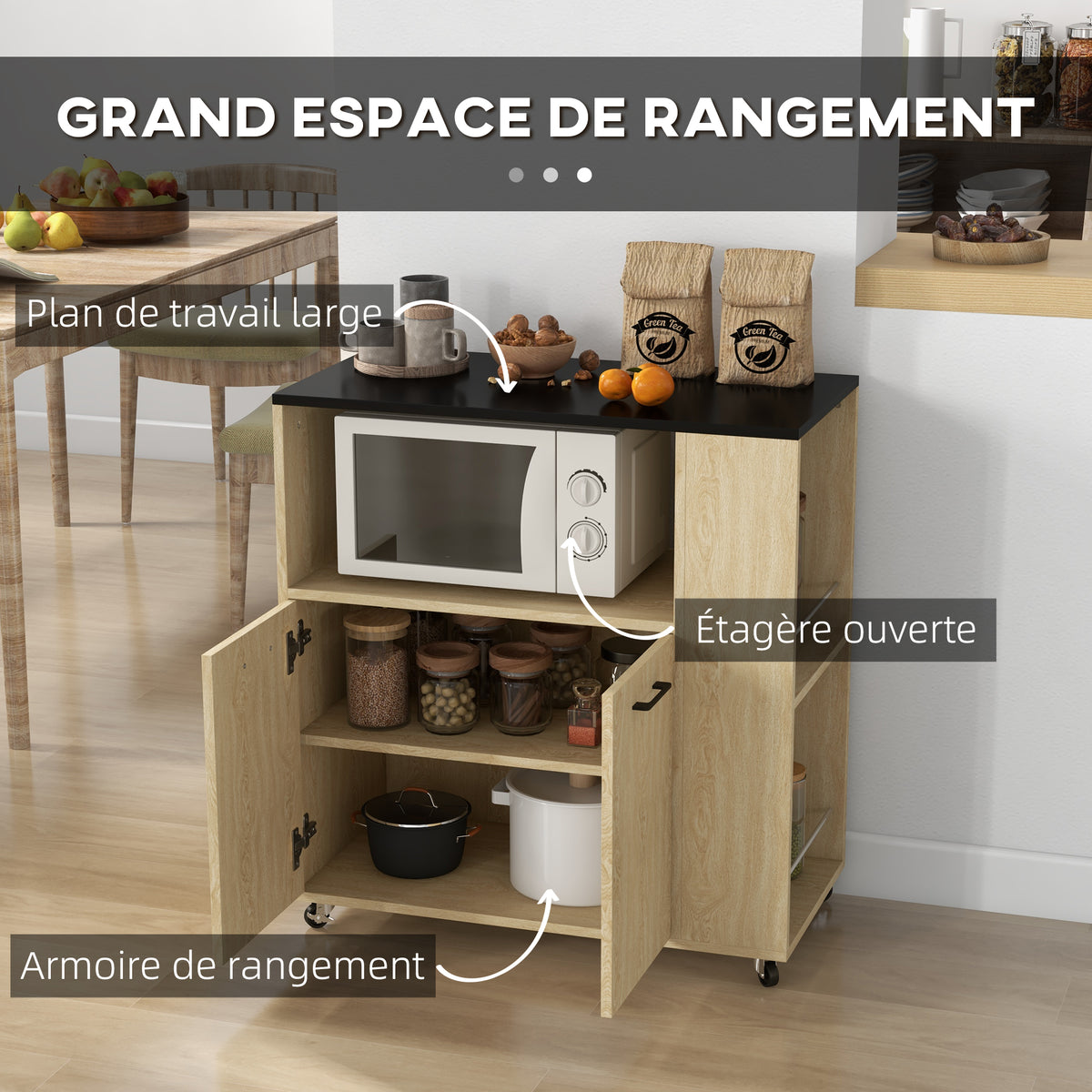Desserte chariot cuisine multi rangements avec roulettes 75 x 40 x 80,5 cm-3