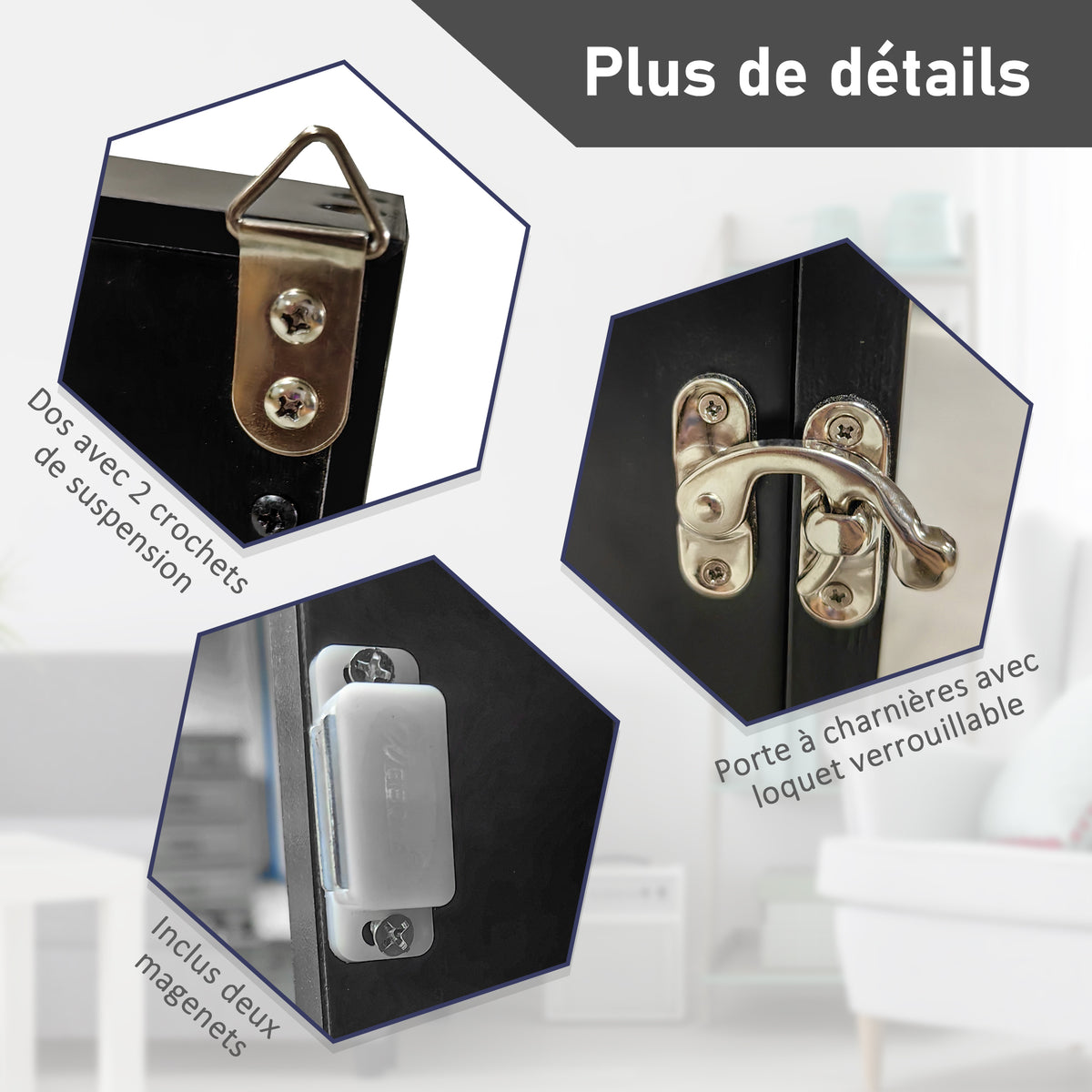 Frame box T-frame cadre pour maillot porte acrylique doublure interne feutre 60 x 6,5 x 80 cm noir-5