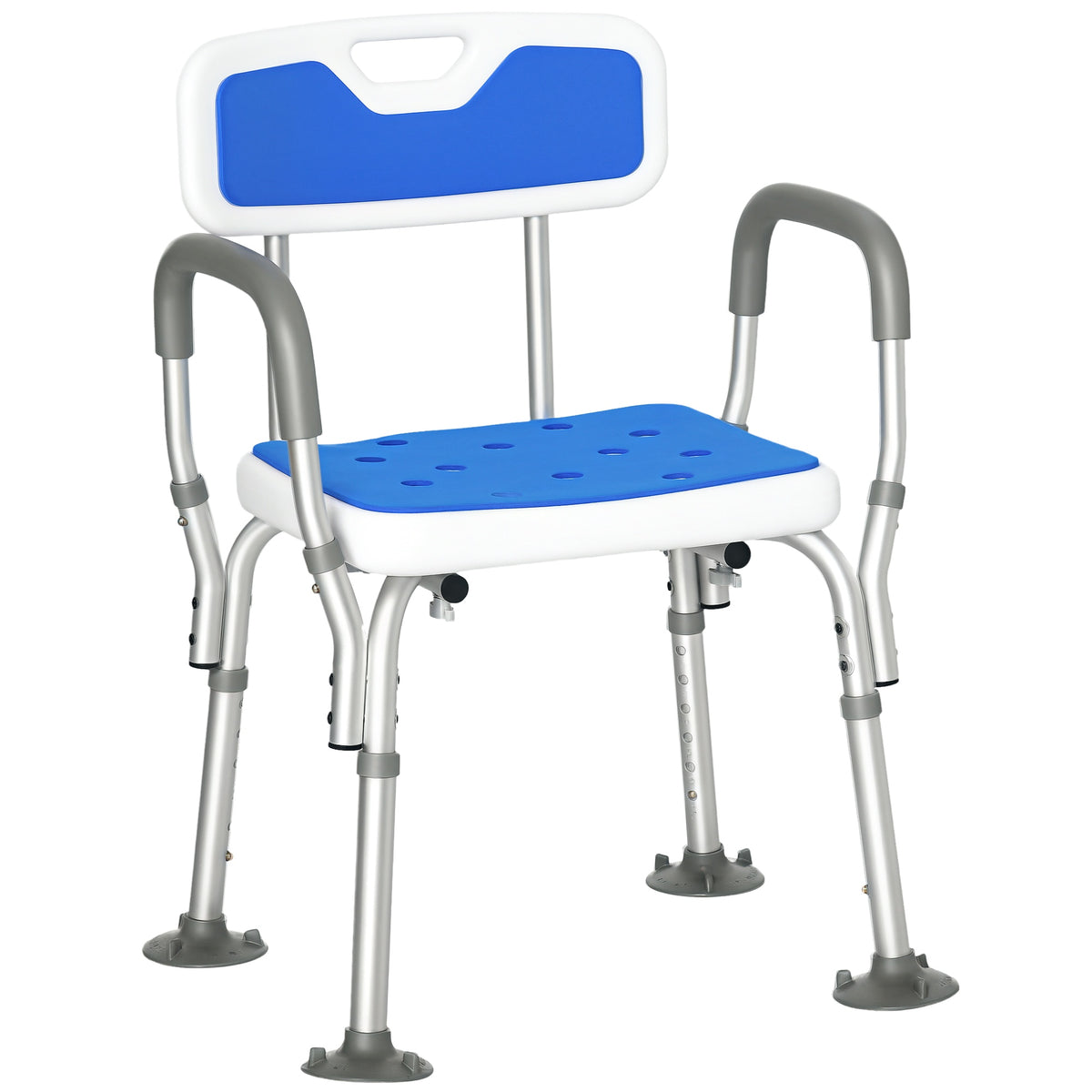 Tabouret de douche chaise de douche ergonomique hauteur réglable pieds antidérapants 56,5 x 53,5 x 87 cm blanc et bleu-0