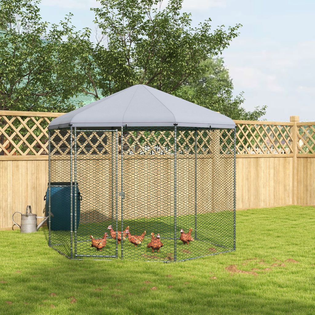 Enclos poulailler extérieur 5 m² parc grillagé dim. 2,8L x 2,45l x 2,46H - espace couvert - 5/8 poules-9