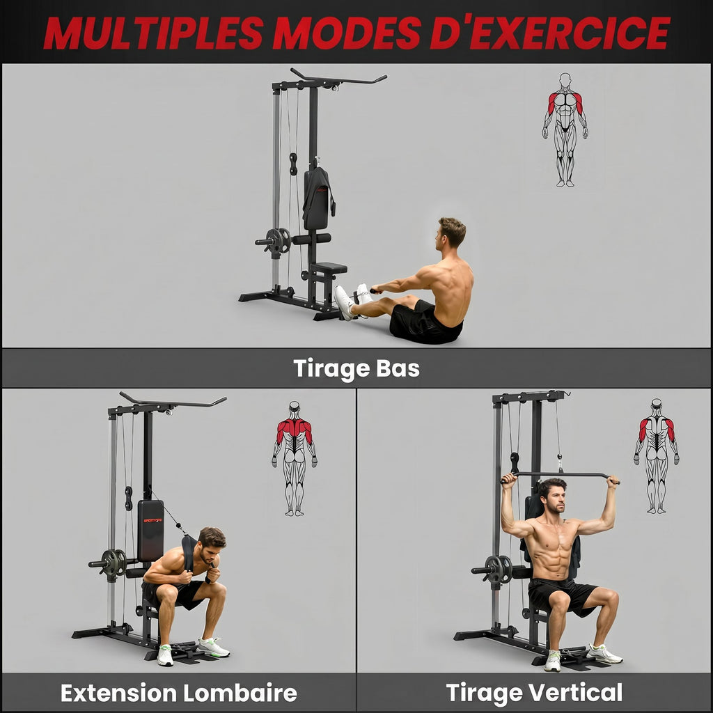 Station de musculation Station à Poulie, tirage poitrine - lat pulldown machine - banc de musculation Musculation-3