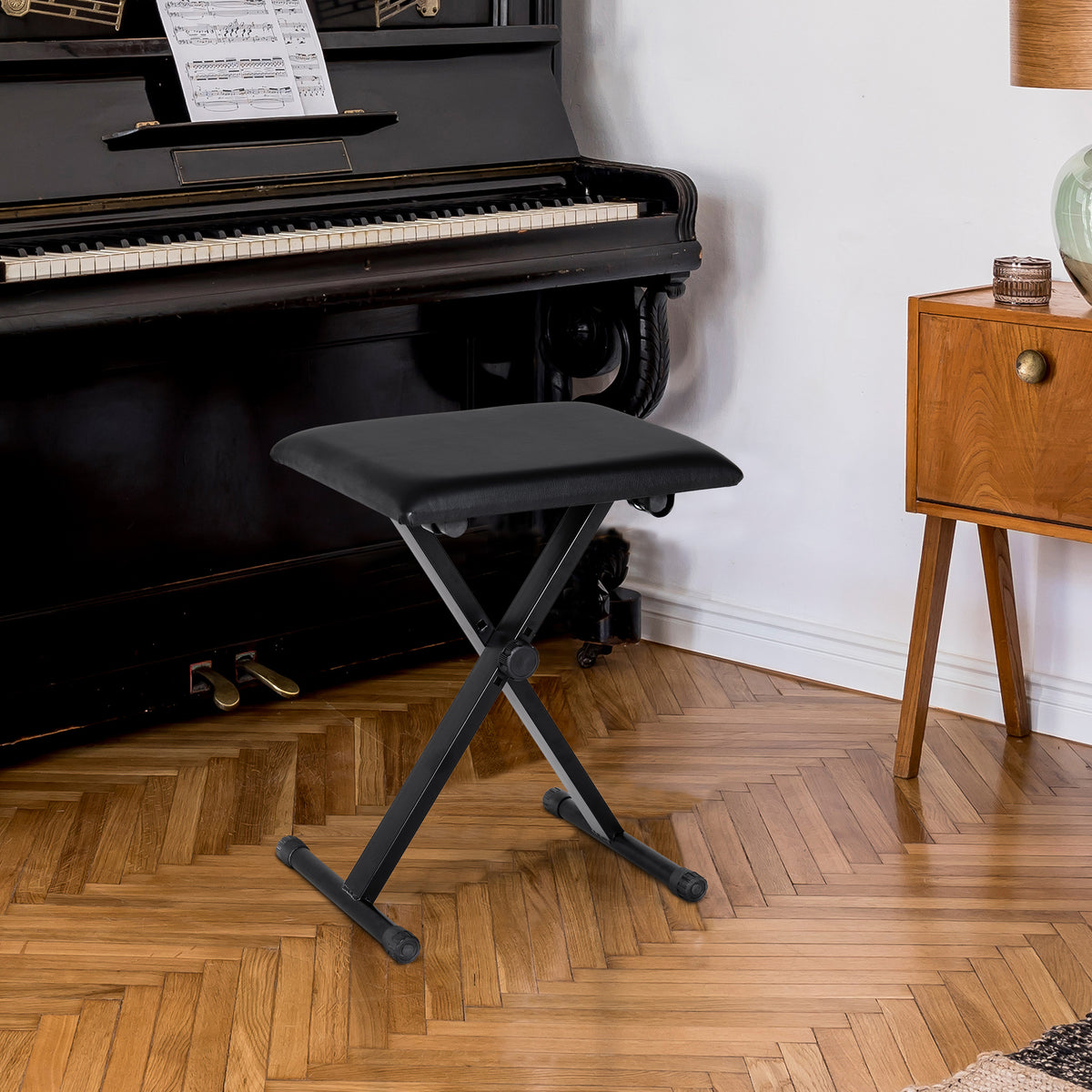 Tabouret piano pliable, banc piano réglable en hauteur de 37 à 47 cm, siège rembourré en PU et pieds en métal antidérapants, charge 100 kg, noir-1