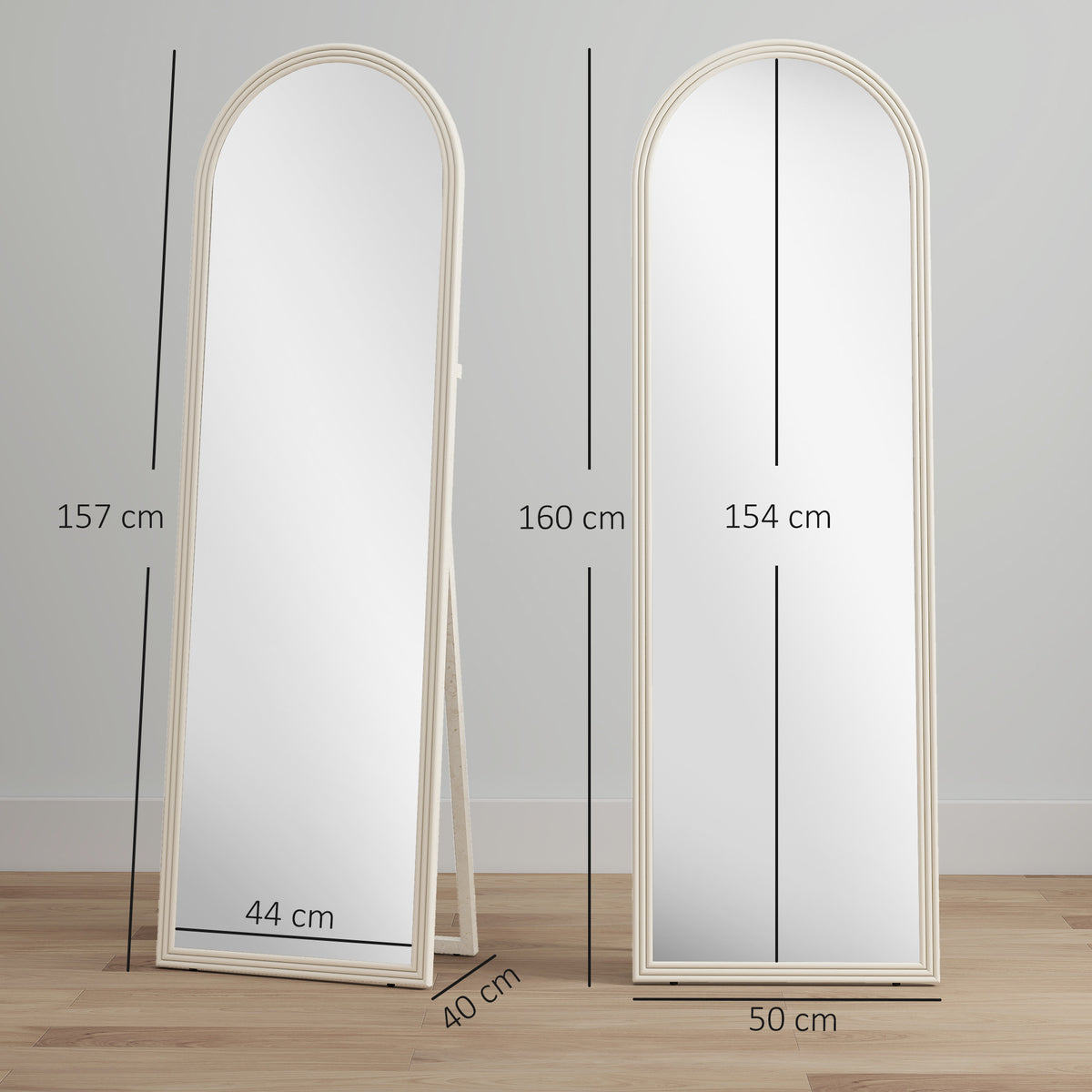 Miroir de sol arqué pleine longueur miroir sur pied cadre en effet imitation pierre pour salon chambre 50 x 160 cm blanc-2