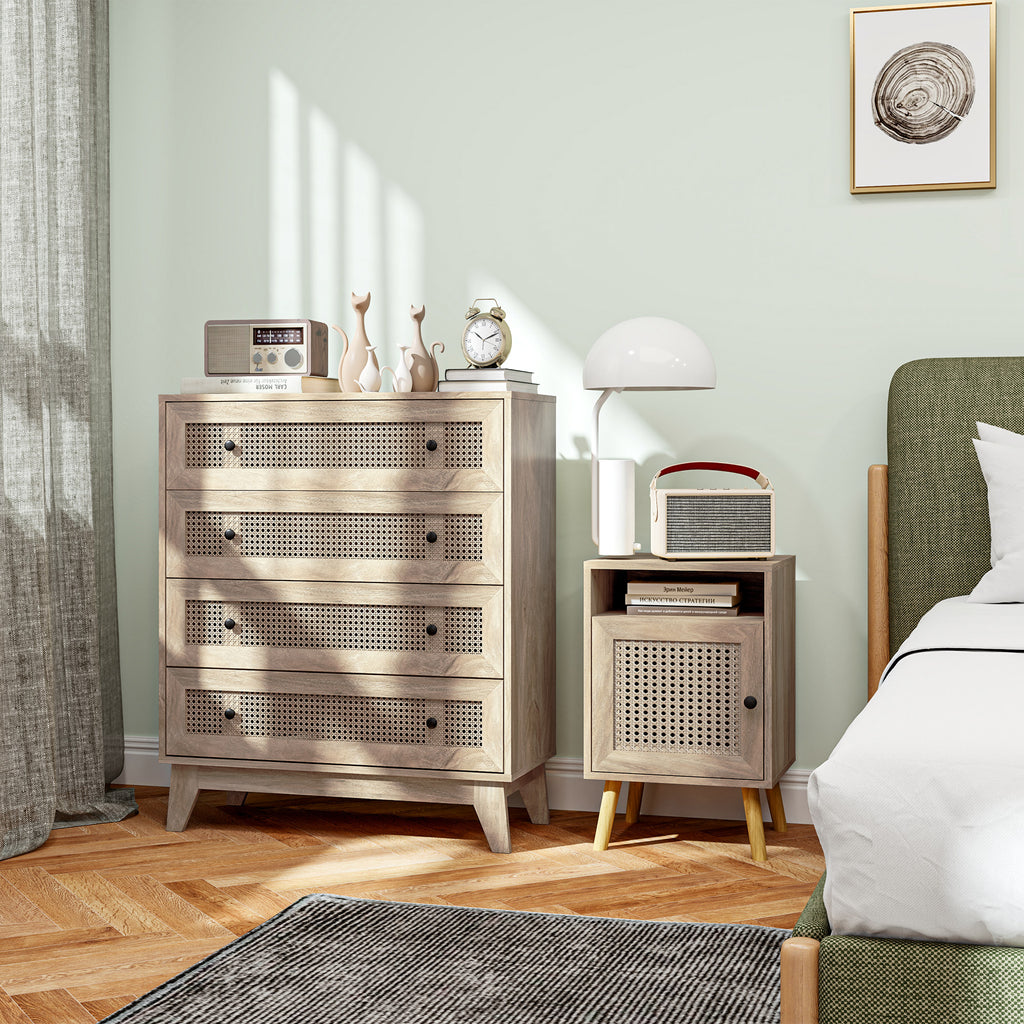 Commode 4 tiroirs meuble de rangement cannage en rotin aspect bois clair 80 x 35 x 95 cm-8
