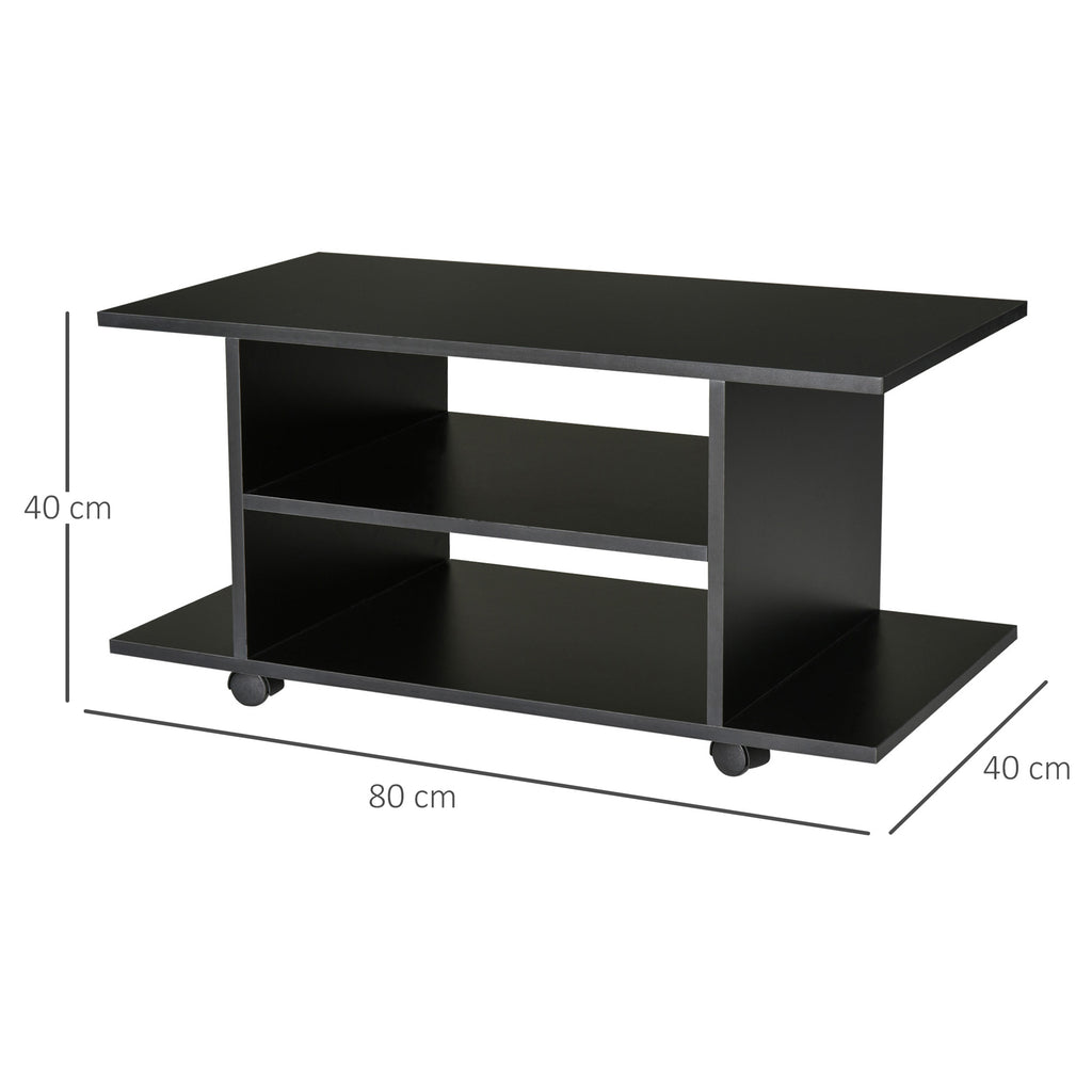Meuble TV avec Roulettes 80 cm, Meuble Télé pour Téléviseur jusqu'à 42 Pouces avec Étagères Ouvertes, Style Moderne, Banc TV pour Salon, Chambre, Noir-2