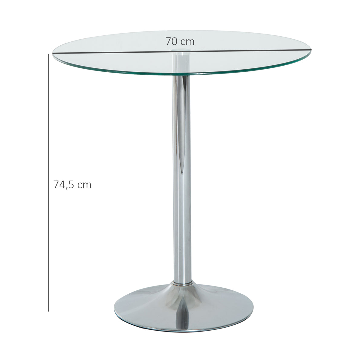 Table à manger ronde pour 2 personnes, table de cuisine moderne avec plateau en verre trempé et base en acier, argenté-2