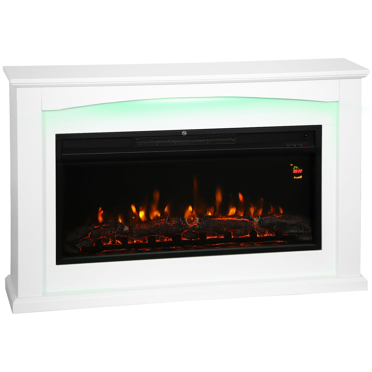 Cheminée électrique 1000W/2000W, fausse cheminée décorative, effet flamme à 5 luminosités réglables, 121x25x77cm, blanc-0
