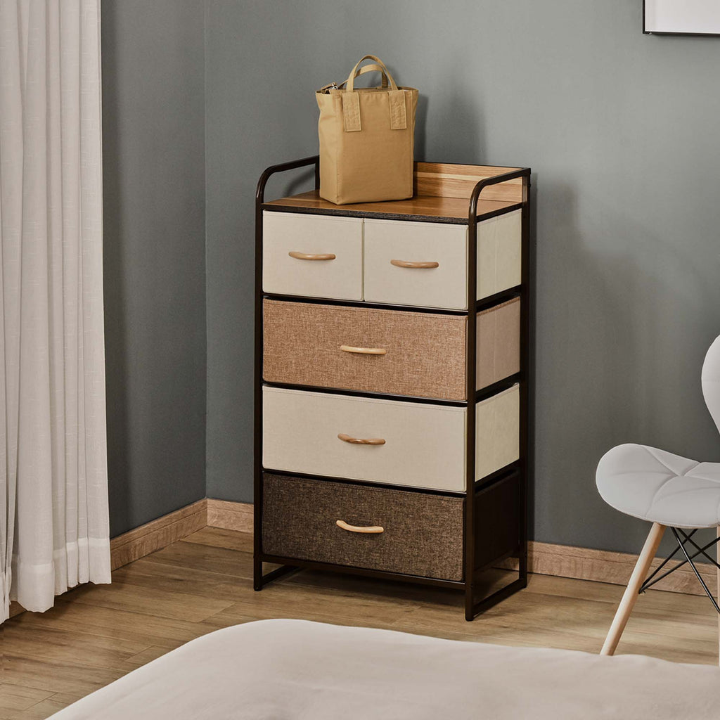 Commode Meuble de Rangement 5 tiroirs Pliables en Tissu 58 x 29 x 99 cm Multicolore-9