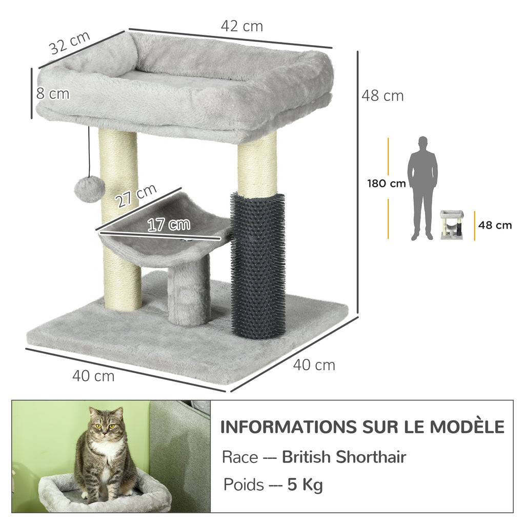 Petit arbre à chat arbre à grimper tour de jeux hauteur 48 cm poteau en sisal gris avec balle suspendue gris-2