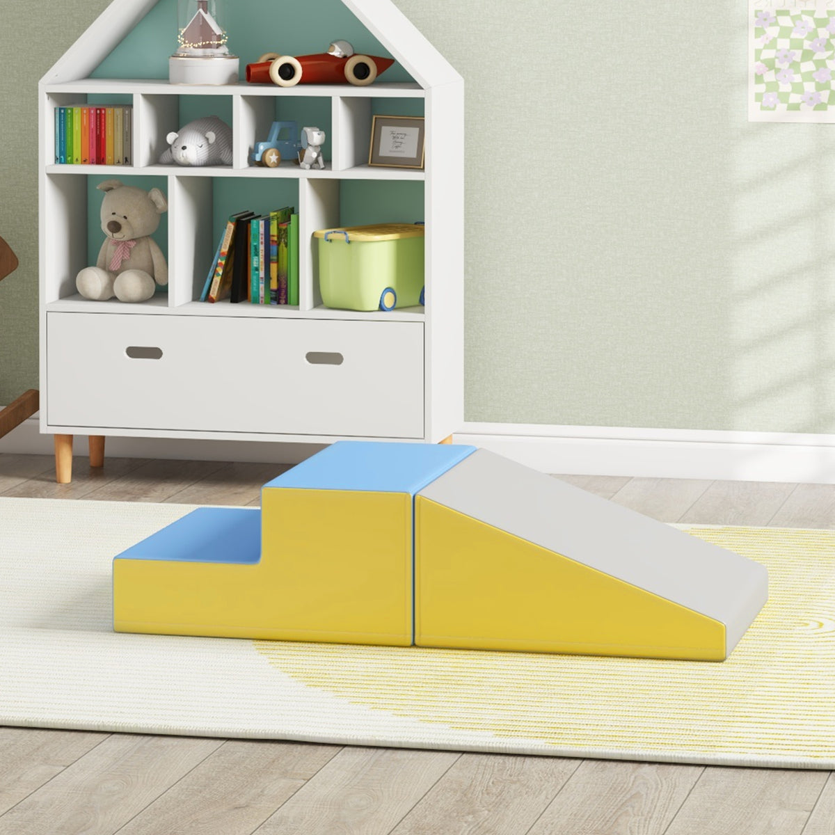 Parcours motricité bébé jouets d'escalade modulable 2 briques géantes en mousse 50 x 50 x 25 cm multicolore-8