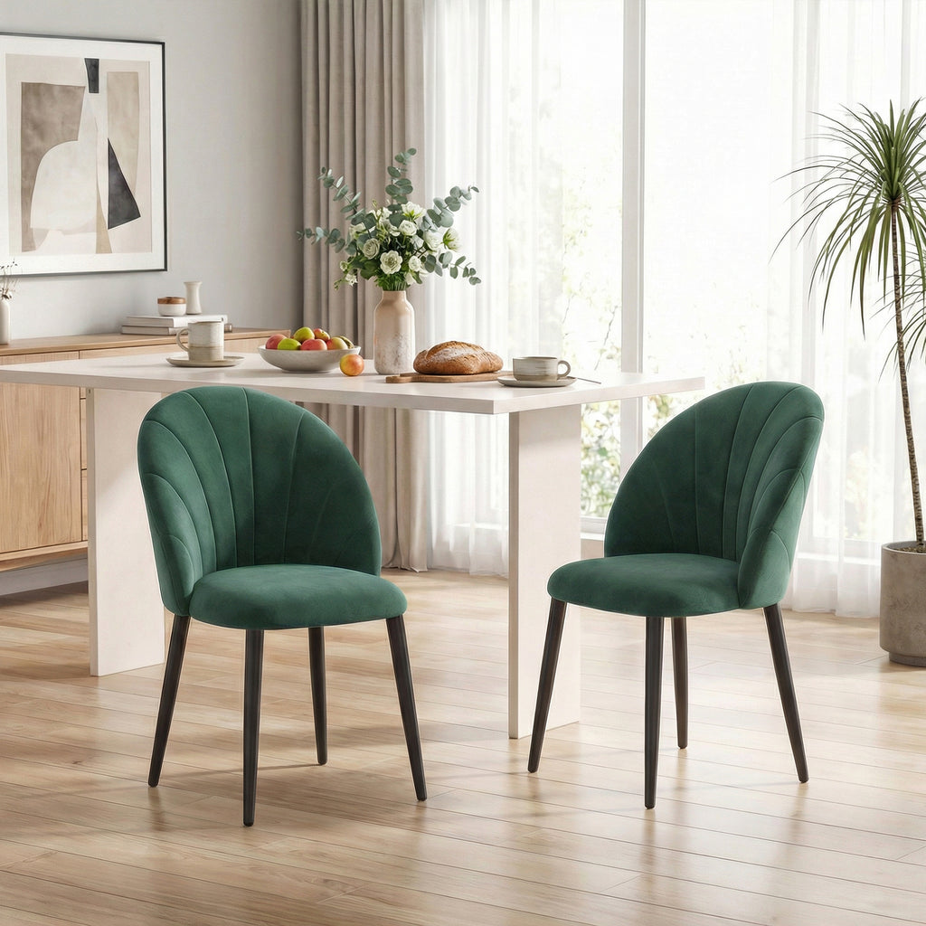 Lot de 2 chaises de salle à manger, chaises de cuisine rembourrées sans accoudoirs, pieds en acier, 52x55x79cm, vert-1