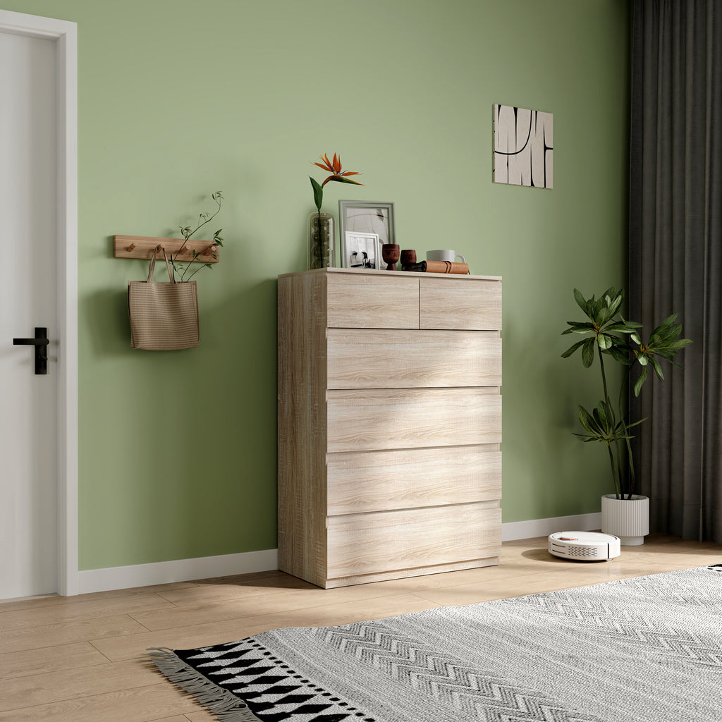 Commode 6 tiroirs meuble de rangement sans poignées design minimaliste 80 x 39 x 115 cm bois naturel-9