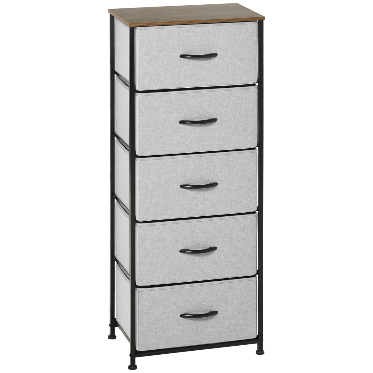Commode 5 tiroirs meuble de rangement tiroir en tissu pliant - structure acier noir - 45 x 30 x 116 cm gris-0