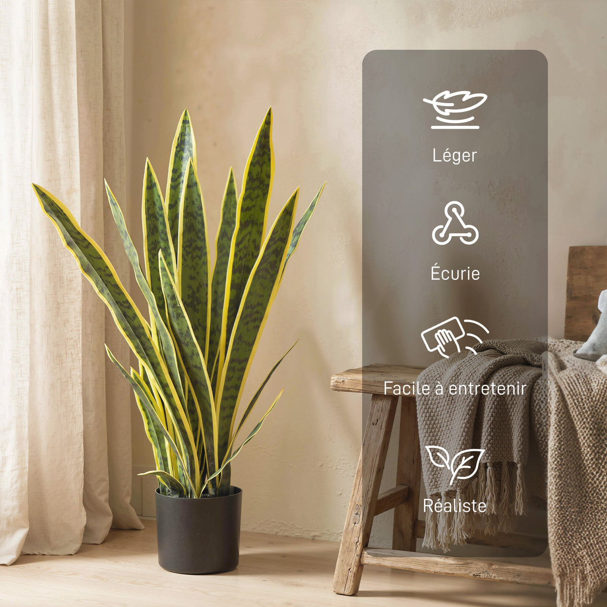 Plante Artificielle Sansevieria 77 cm avec 21 Feuilles Ajustables et Pot, Facile à Nettoyer, pour Bureau, Chambre, Vert-4