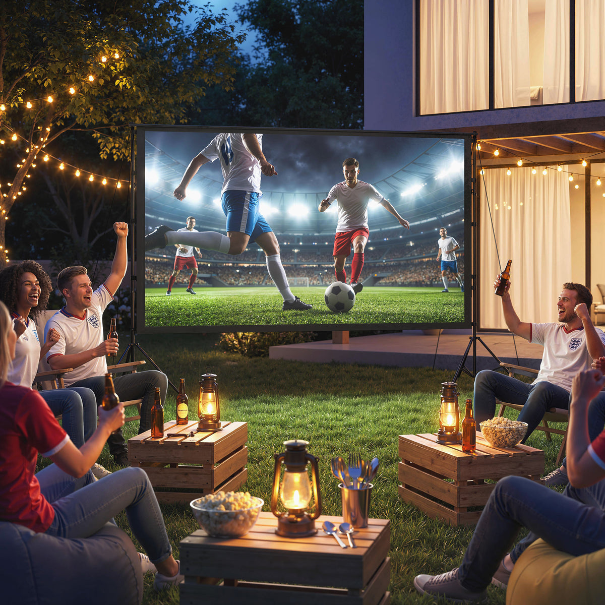 Écran de projection avec trépieds 120 pouces 16:9 HD 4K/8K, écran videoprojecteur portable, 309x62x217cm, blanc et noir-1