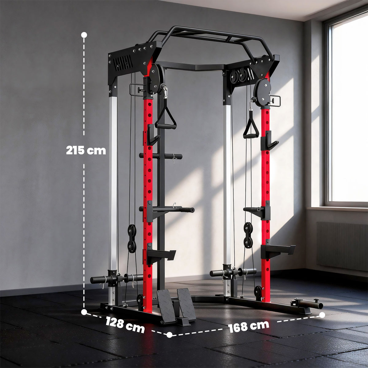 Station de Musculation Power Rack 900kg Double Poulie Réglable 19 Niveaux Home Gym Complet pour Entraînement Force Noir-2