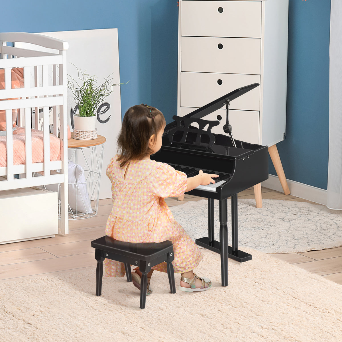 Piano à queue enfant en bois Piano enfant clavier de piano 30 touches - tabouret et pupitre inlus - Instrument de Musique - MDF noir-9