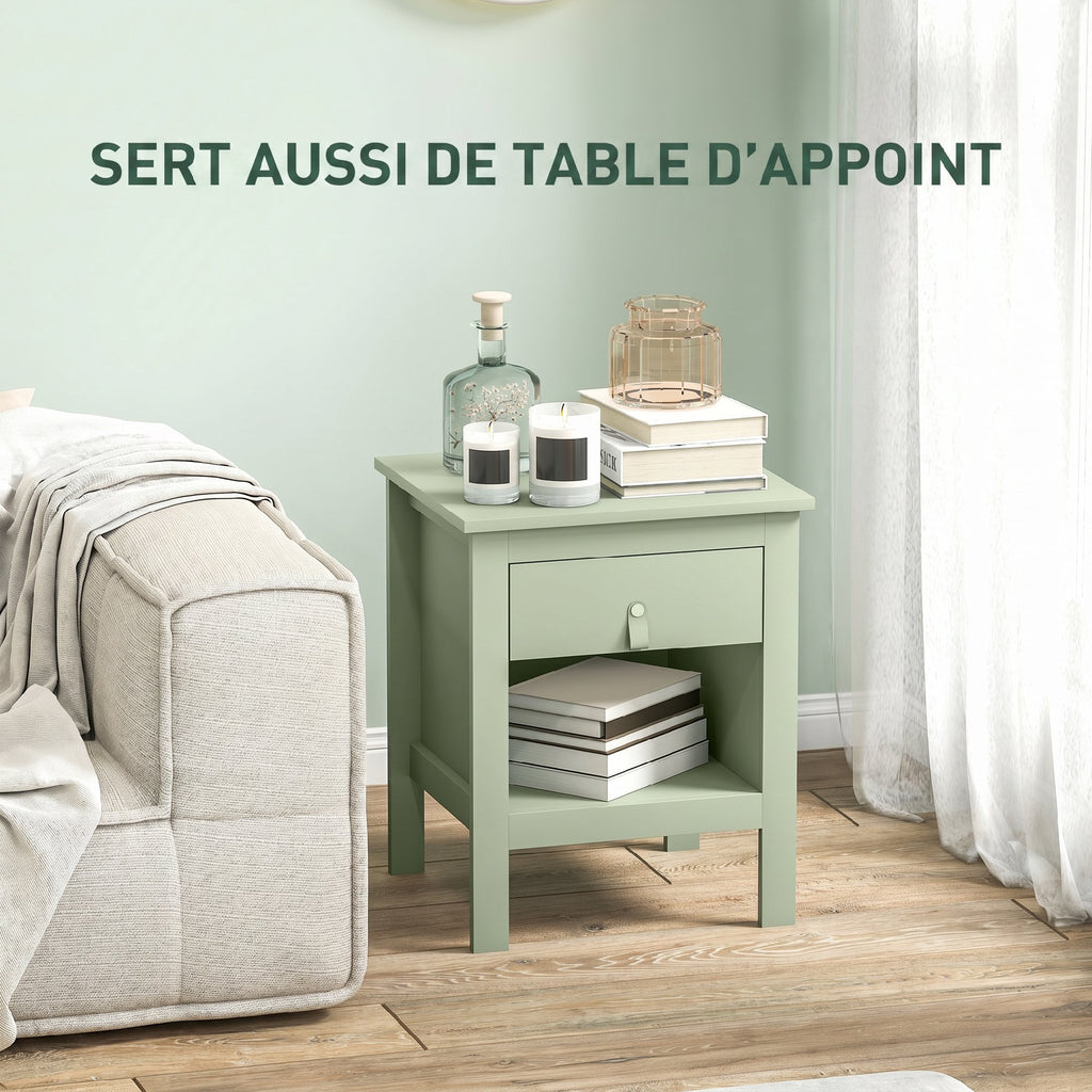 Lot de 2 tables de chevet avec tiroir et compartiment ouvert, 45 x 40 x 55 cm, vert-5