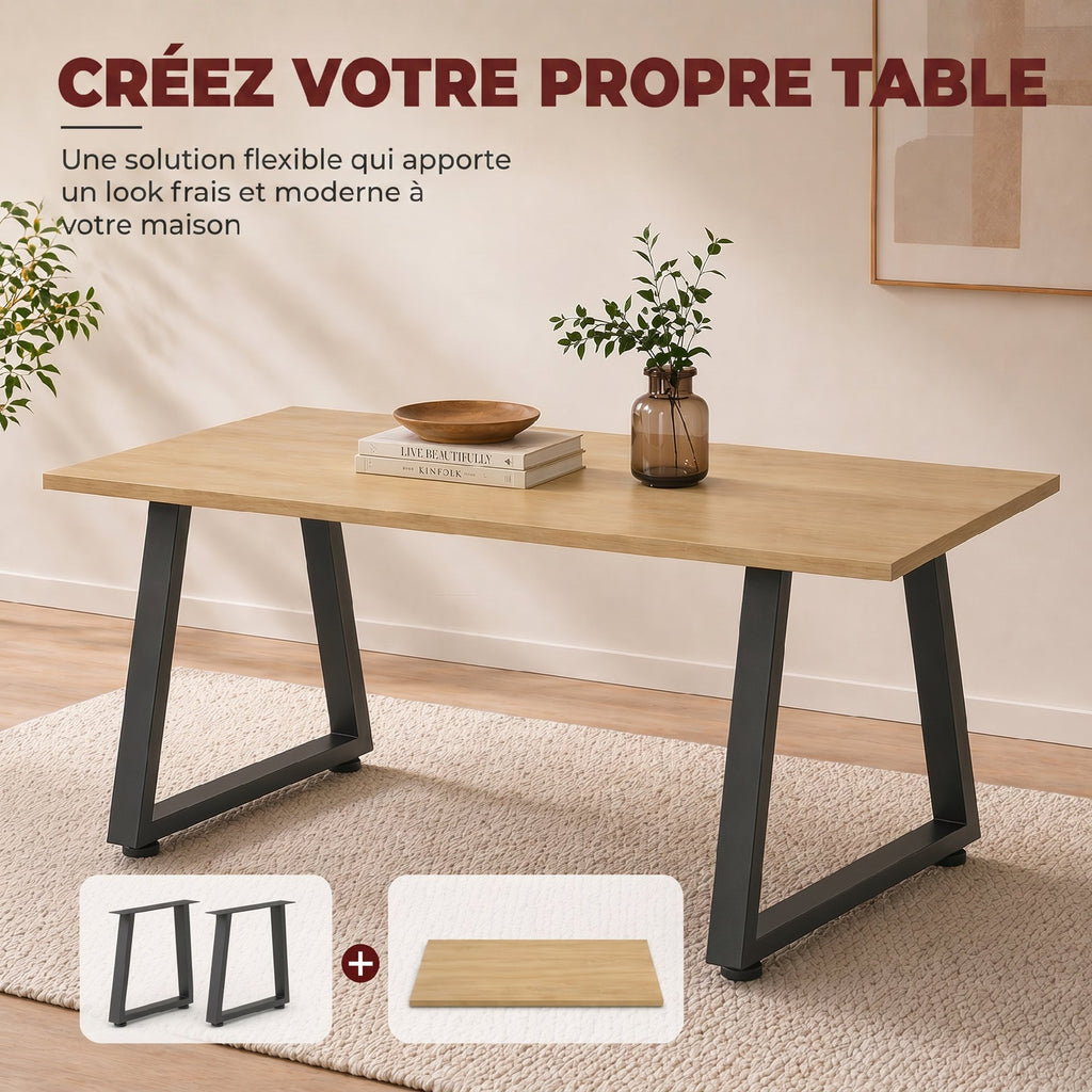 Pieds de table en acier, 60 x 43 cm, lot de 2 pieds de bureau trapezoïdes avec patins réglables et vis, noir-6