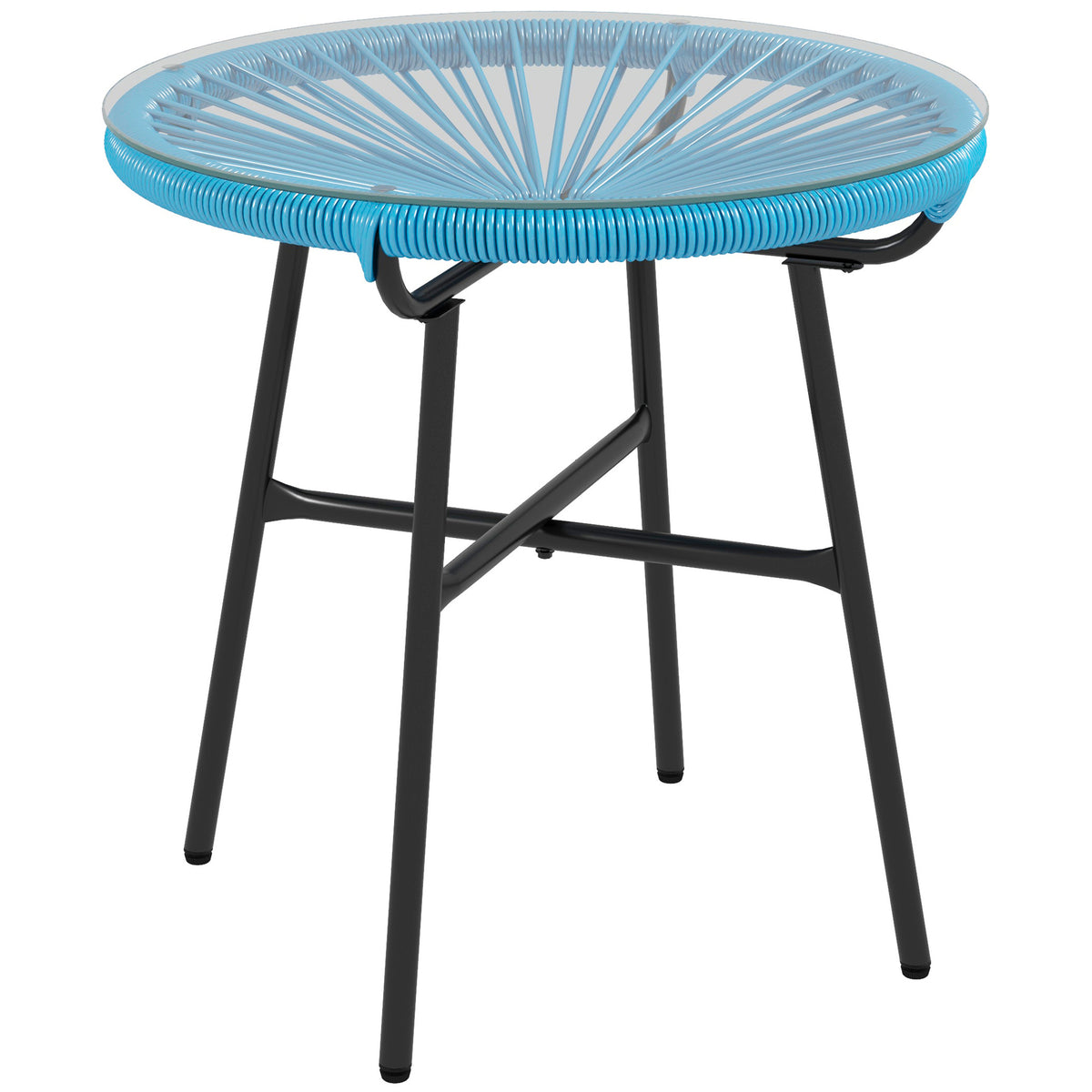 Table basse ronde de jardin en résine aspect rotin métal et plateau verre trempé Ø 50 x 50H cm-0