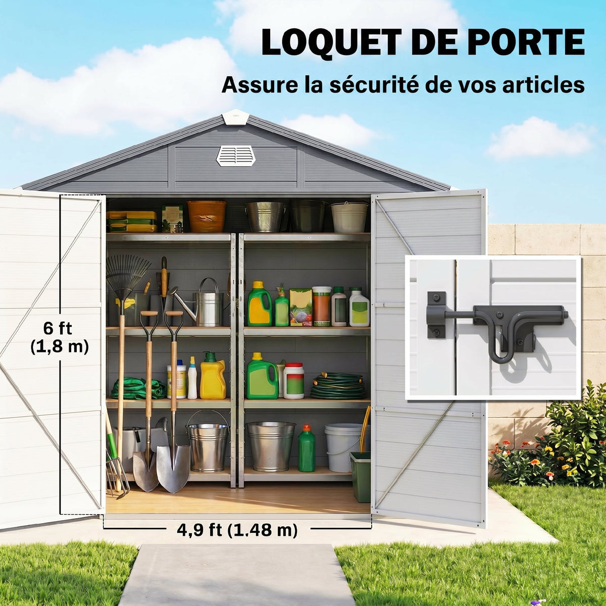 Abri de jardin en résine 4,56 m² avec kit de fondation galvanisé structure en aluminium 240 x 190 x 228 cm gris foncé-6