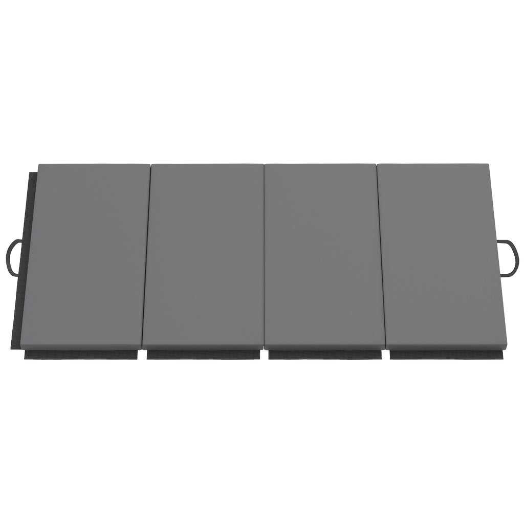 Tapis de gymnastique yoga pilates fitness pliable en 4 avec poignées revêtement synthétique 180 x 80 x 5 cm gris-0
