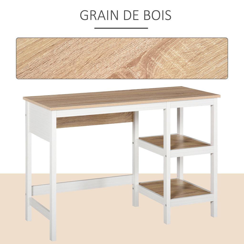 Bureau Informatique multimédia dim. 110L x 48l x 76H cm 2 étagères latérales MDF E1 chêne Clair Blanc-4