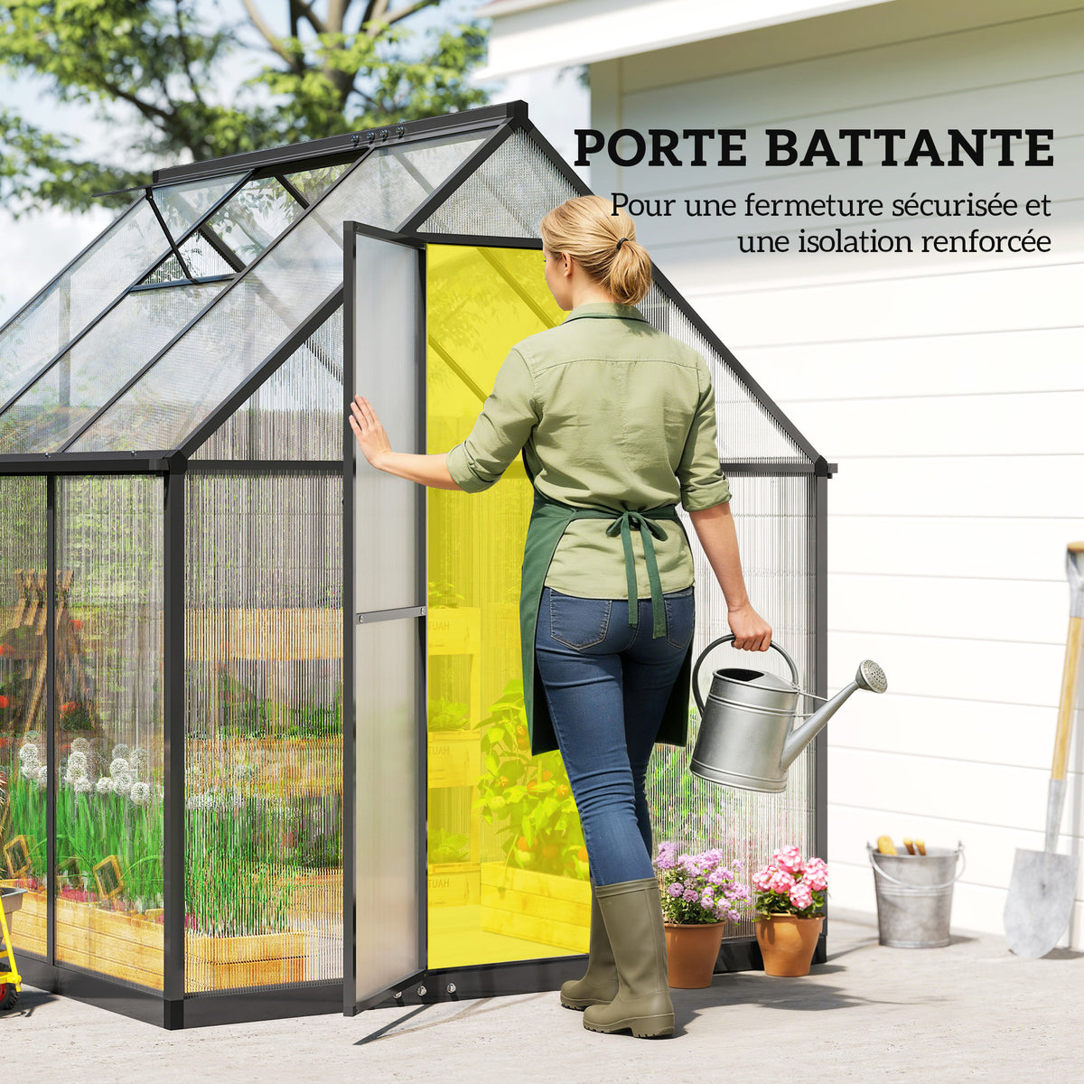 Serre de Jardin en Aluminium Polycarbonate, Montage Rapide, Fenêtre Réglable, Porte Battante, 178x168x195cm, Transparent-6