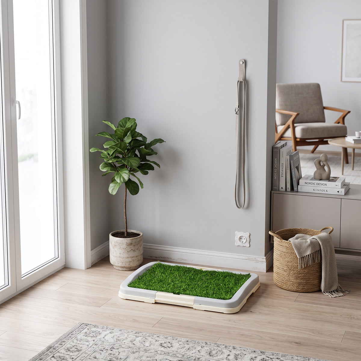 Toilette pour chien litière avec tapis en gazon artificiel plateau et panneau grillagé 46,5 x 34 cm-1