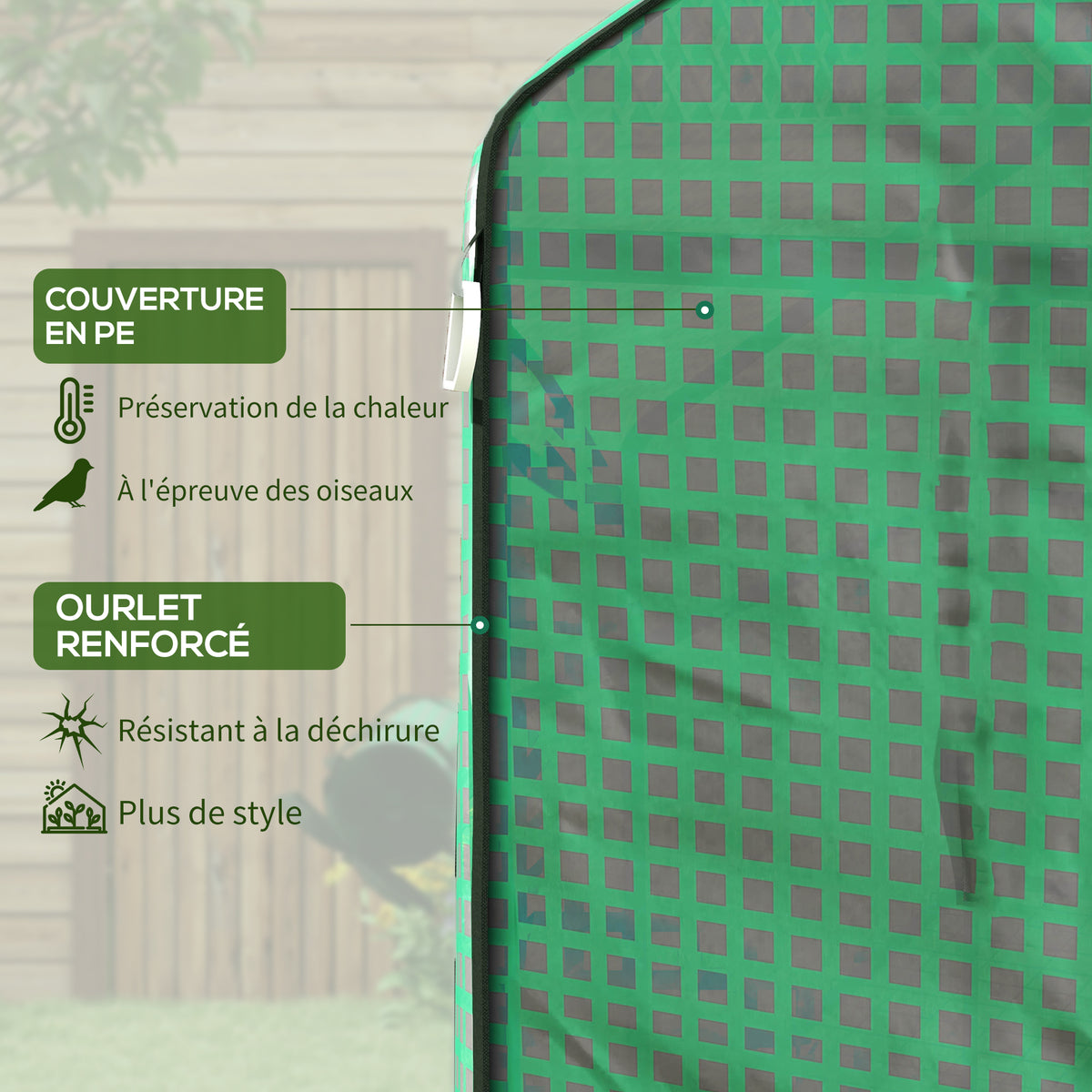 Bâche de remplacement pour serre de jardin 140 x 143 x 190 cm avec fenêtre et porte à fermeture éclair anti-UV-3