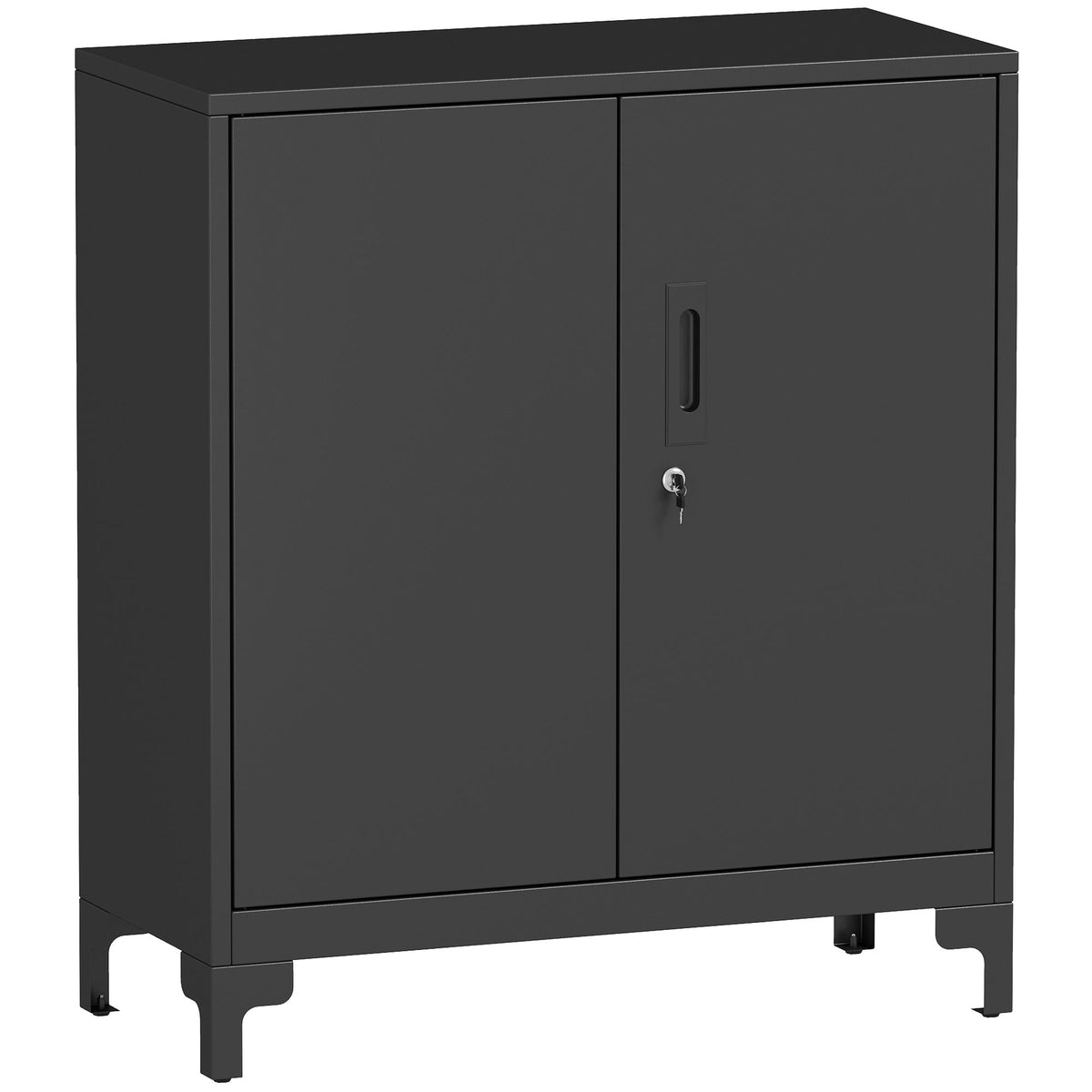 Armoire de bureau à 2 niveaux, meuble de rangement bureau métallique avec 2 portes verrouillables, 80 x 35 x 91 cm, noir-0