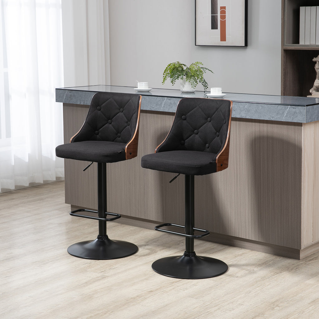 Lot de 2 tabourets de bar réglable en hauteur rotatif sur 360° avec repose-pieds, tissu capitonné-1
