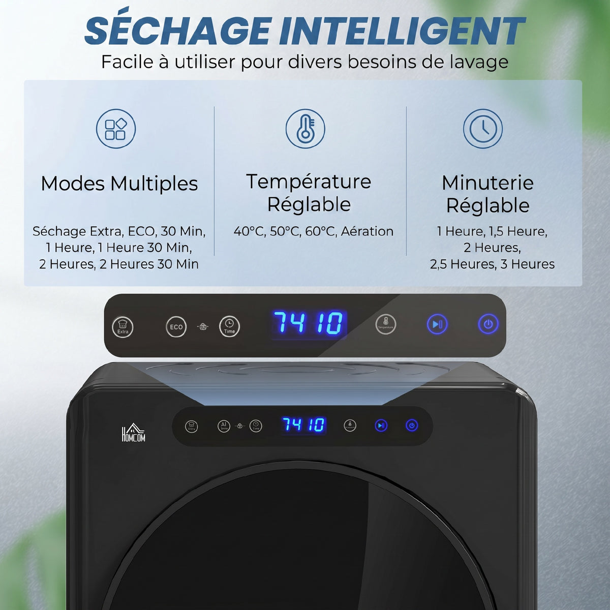 Sèche linge à évacuation, sèche-linge électrique 1000 W 3 Kg, modes Extra Dry et ECO, minuterie, acier inoxydable, noir-3