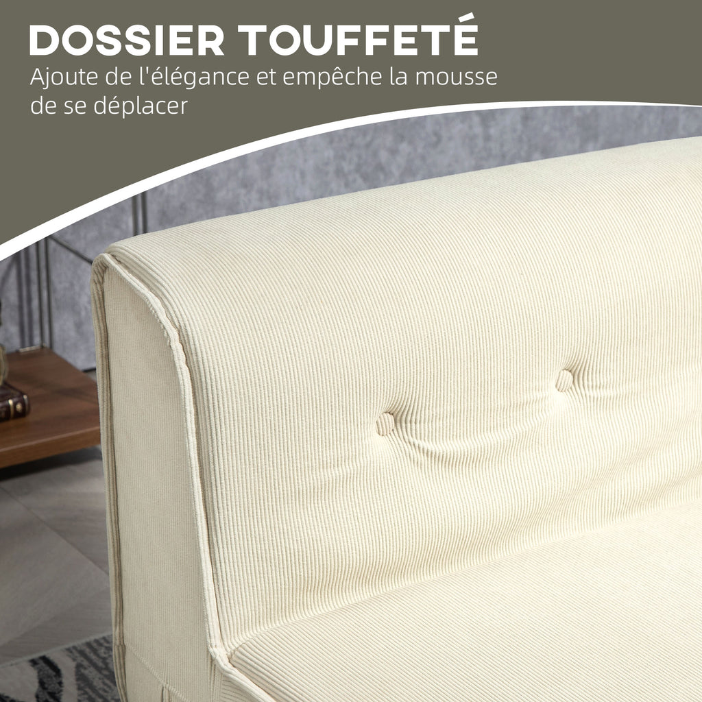 Canapé-lit pliant avec dossier capitonné, chauffeuse convertible, lit d'appoint, salon, bureau, blanc crème-5